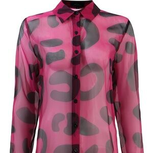 Pantora Pink Organza Leopard Print Button Down Sz M
